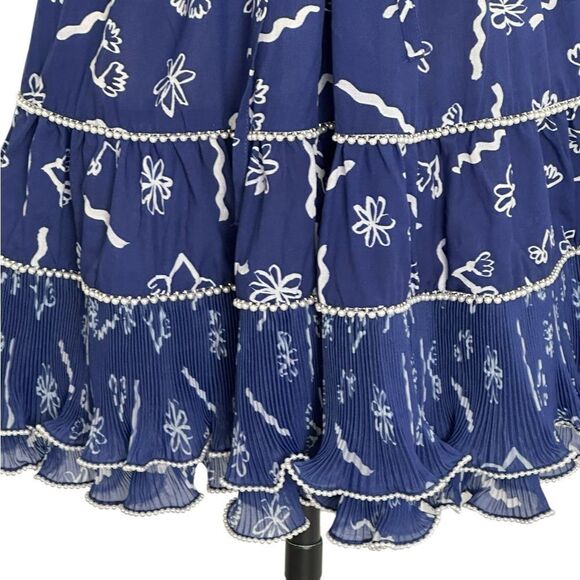CeliaB Sabrina Blue Floral Pearl Trim Ruffle Dress | M - Picture 7 of 10